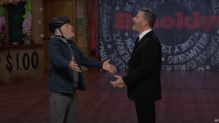 Jon Stewart crashes Jimmy Kimmels monologue, slaps the host twice